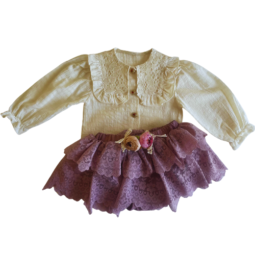 Baby Collar Shirt Skirt Set