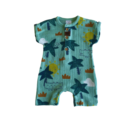 Baby Romper %100 Cotton Crocodile Green