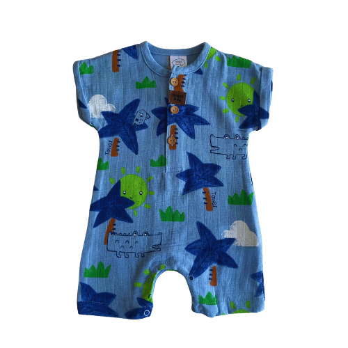 Baby Romper %100 Cotton Crocodile Blue